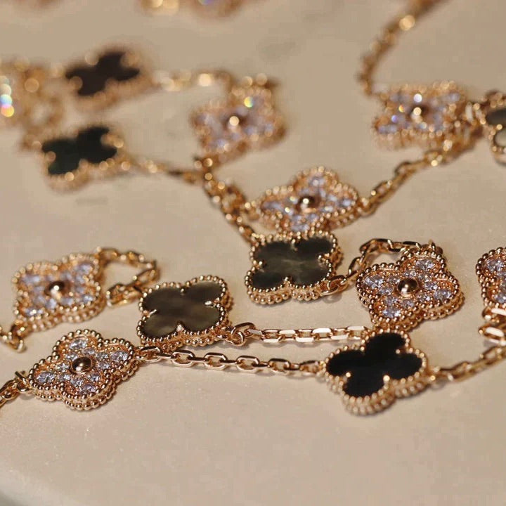 [Am jewelry]CLOVER 20 MOTIFS DARK MOP DIAMOND  NECKLACE