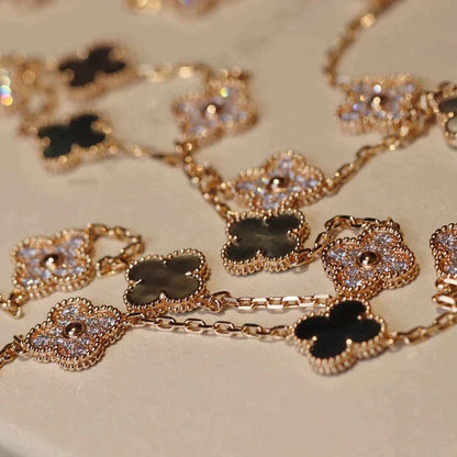 [Am jewelry]CLOVER 20 MOTIFS DARK MOP DIAMOND  NECKLACE