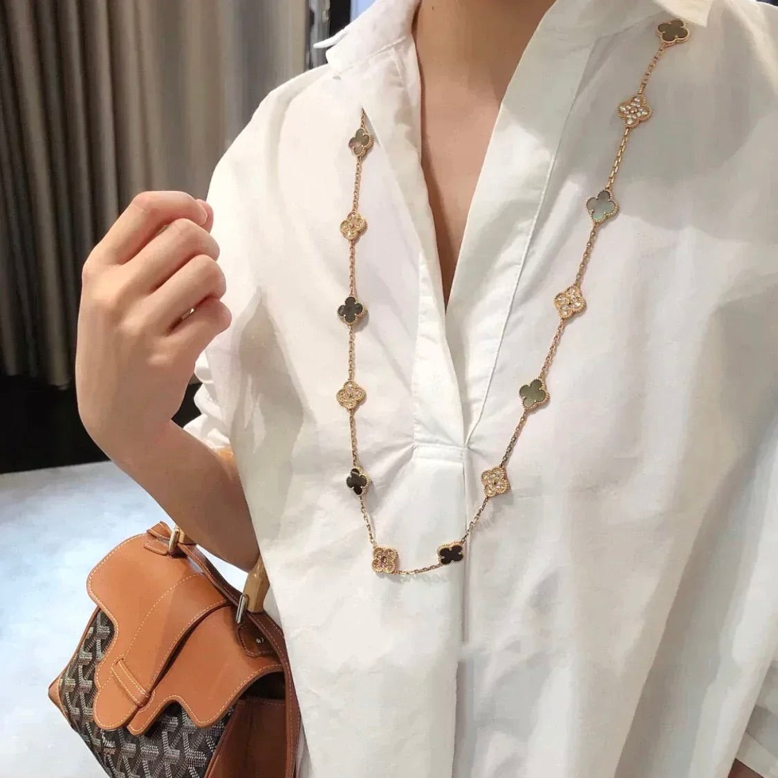 [Am jewelry]CLOVER 20 MOTIFS DARK MOP DIAMOND  NECKLACE