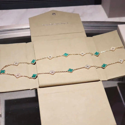 [Am jewelry]CLOVER 20 MOTIFS MALACHITE DIAMOND NECKLACE