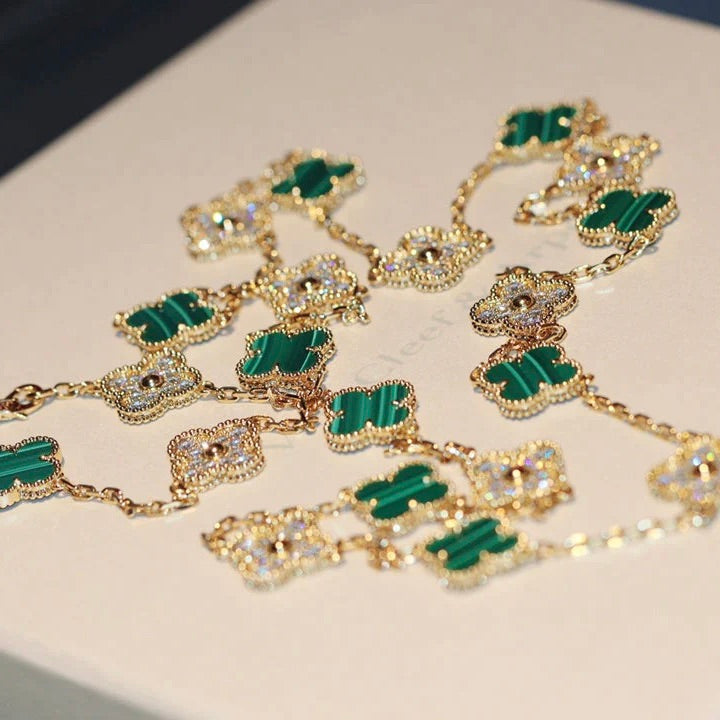 [Am jewelry]CLOVER 20 MOTIFS MALACHITE DIAMOND NECKLACE