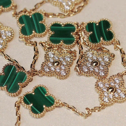 [Am jewelry]CLOVER 20 MOTIFS MALACHITE DIAMOND NECKLACE