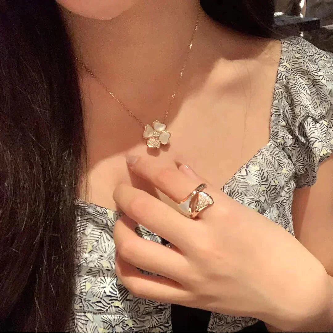 [Am jewelry]CLOVER MOP DIAMOND ROSE GOLD NECKLACE