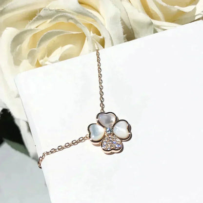 [Am jewelry]CLOVER MOP DIAMOND ROSE GOLD NECKLACE