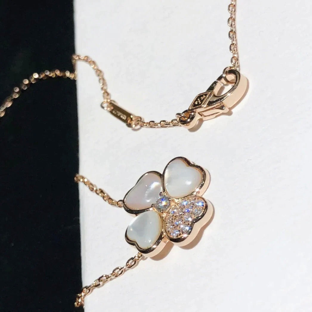 [Am jewelry]CLOVER MOP DIAMOND ROSE GOLD NECKLACE