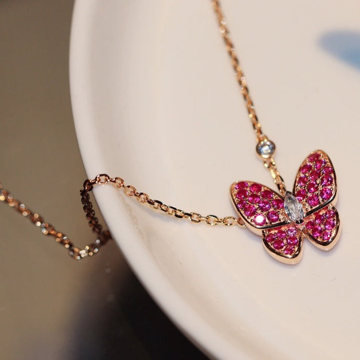 [Am jewelry]BUTTERFLY RED DIAMOND ROSE GOLD NECKLACE