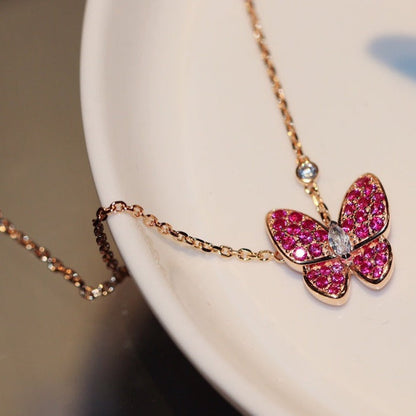 [Am jewelry]BUTTERFLY RED DIAMOND ROSE GOLD NECKLACE