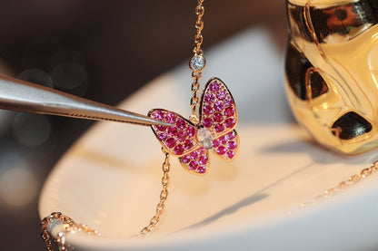 [Am jewelry]BUTTERFLY RED DIAMOND ROSE GOLD NECKLACE