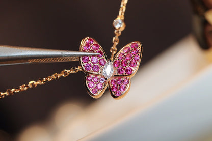 [Am jewelry]BUTTERFLY RED DIAMOND ROSE GOLD NECKLACE
