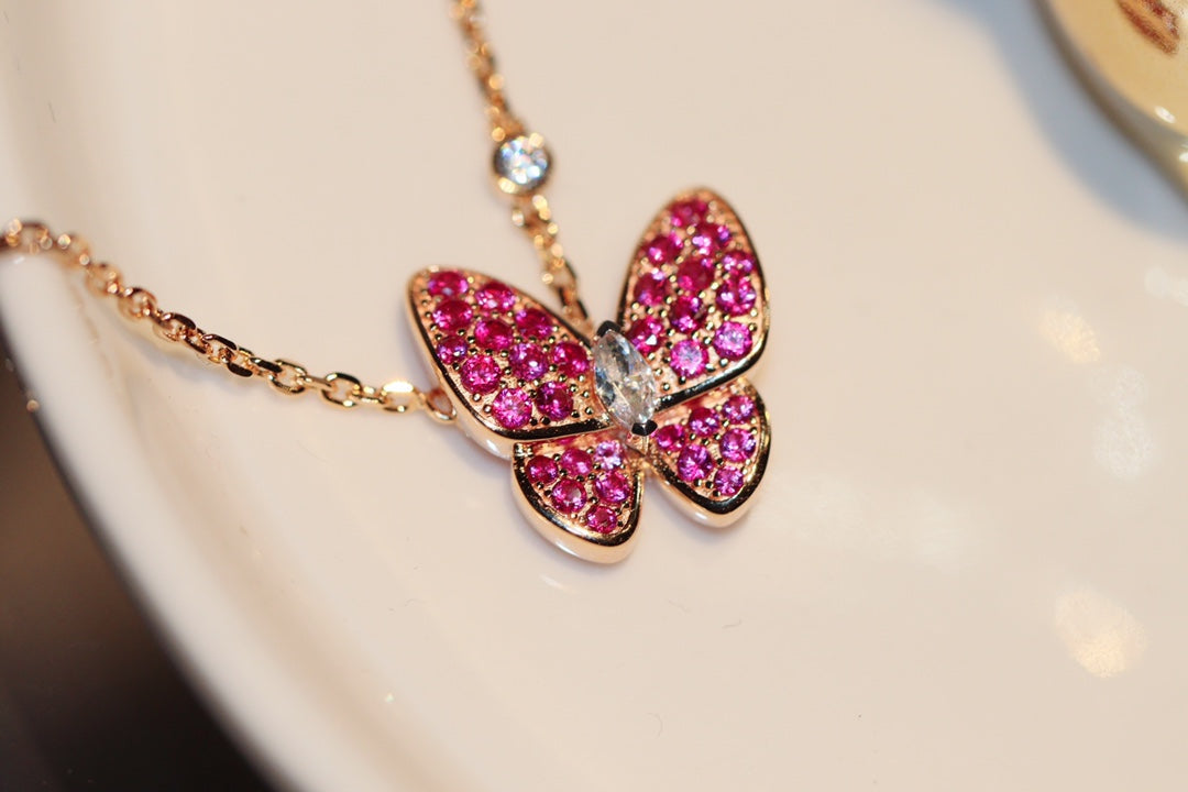 [Am jewelry]BUTTERFLY RED DIAMOND ROSE GOLD NECKLACE