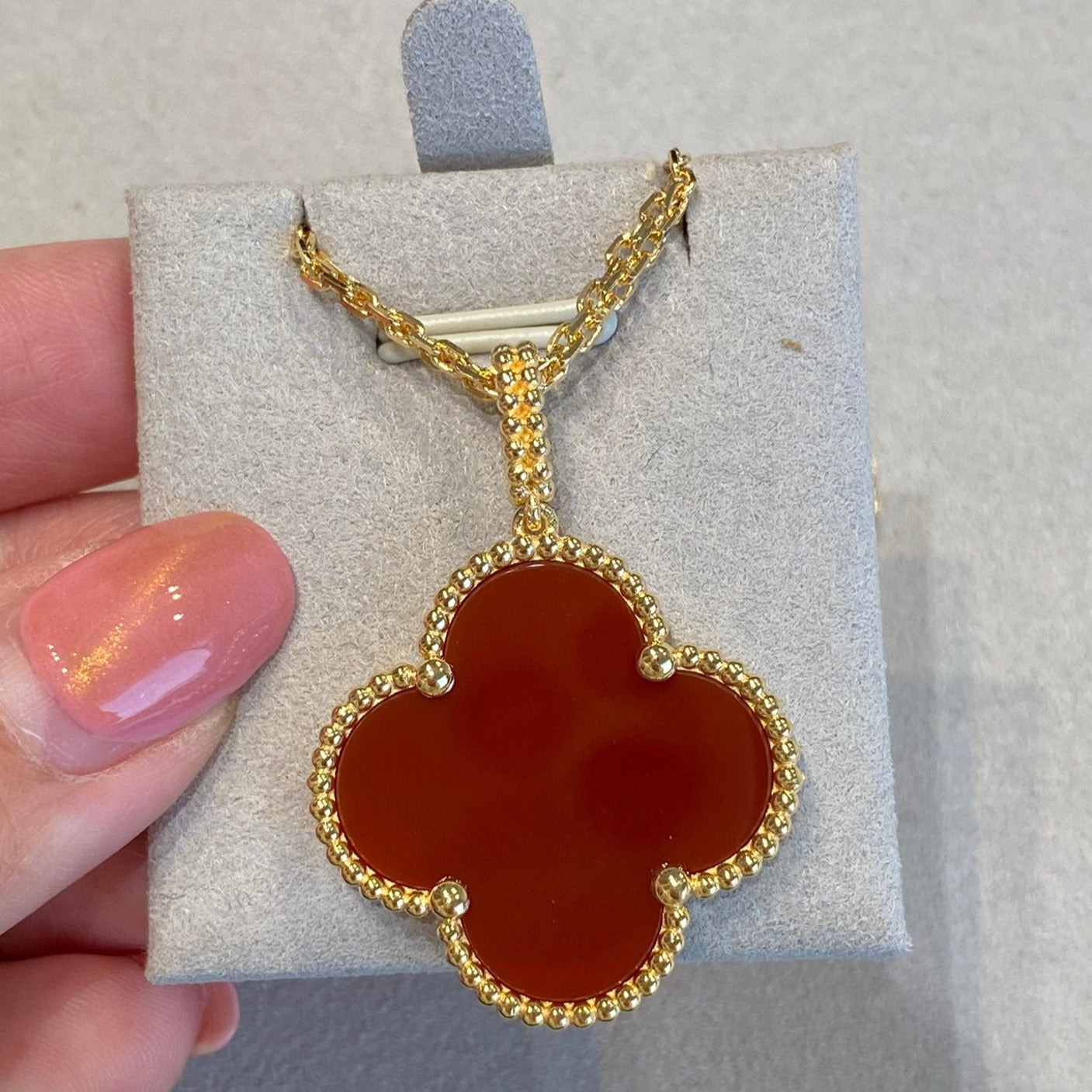 [Am jewelry]CLOVER 25MM NECKLACE GOLD CARNELIAN