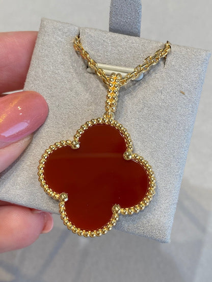 [Am jewelry]CLOVER 25MM NECKLACE GOLD CARNELIAN