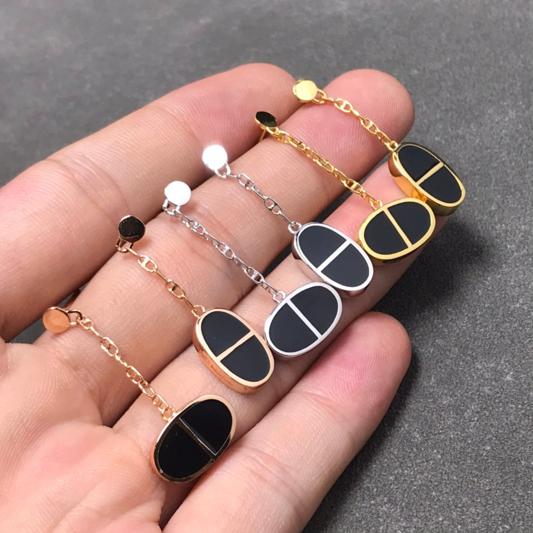 [Am jewelry]CHAINE VERSO BLACK CERAMIC SILVER EARRINGS