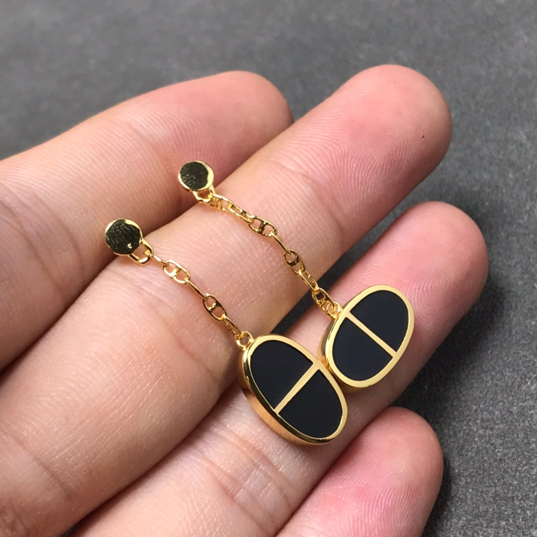 [Am jewelry]CHAINE VERSO BLACK CERAMIC SILVER EARRINGS