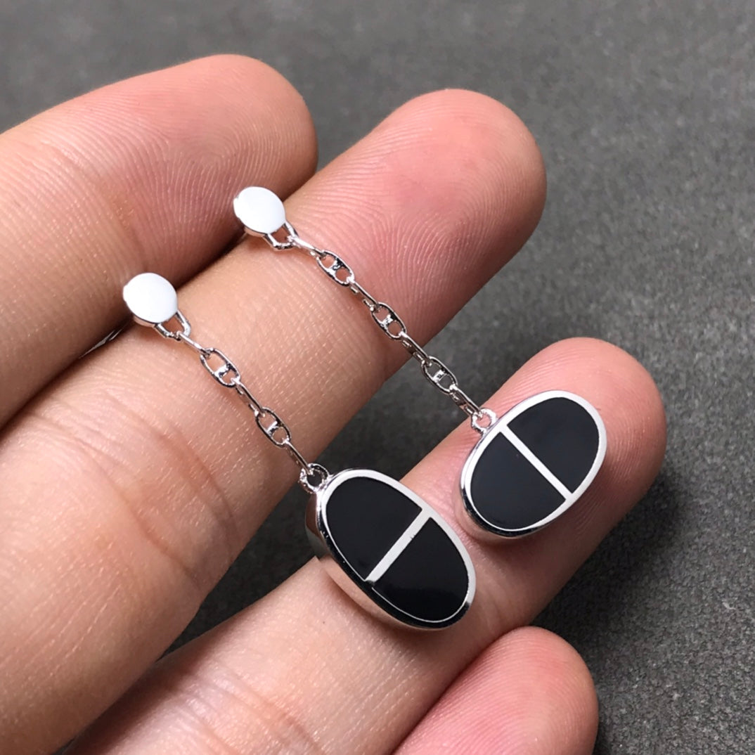 [Am jewelry]CHAINE VERSO BLACK CERAMIC SILVER EARRINGS