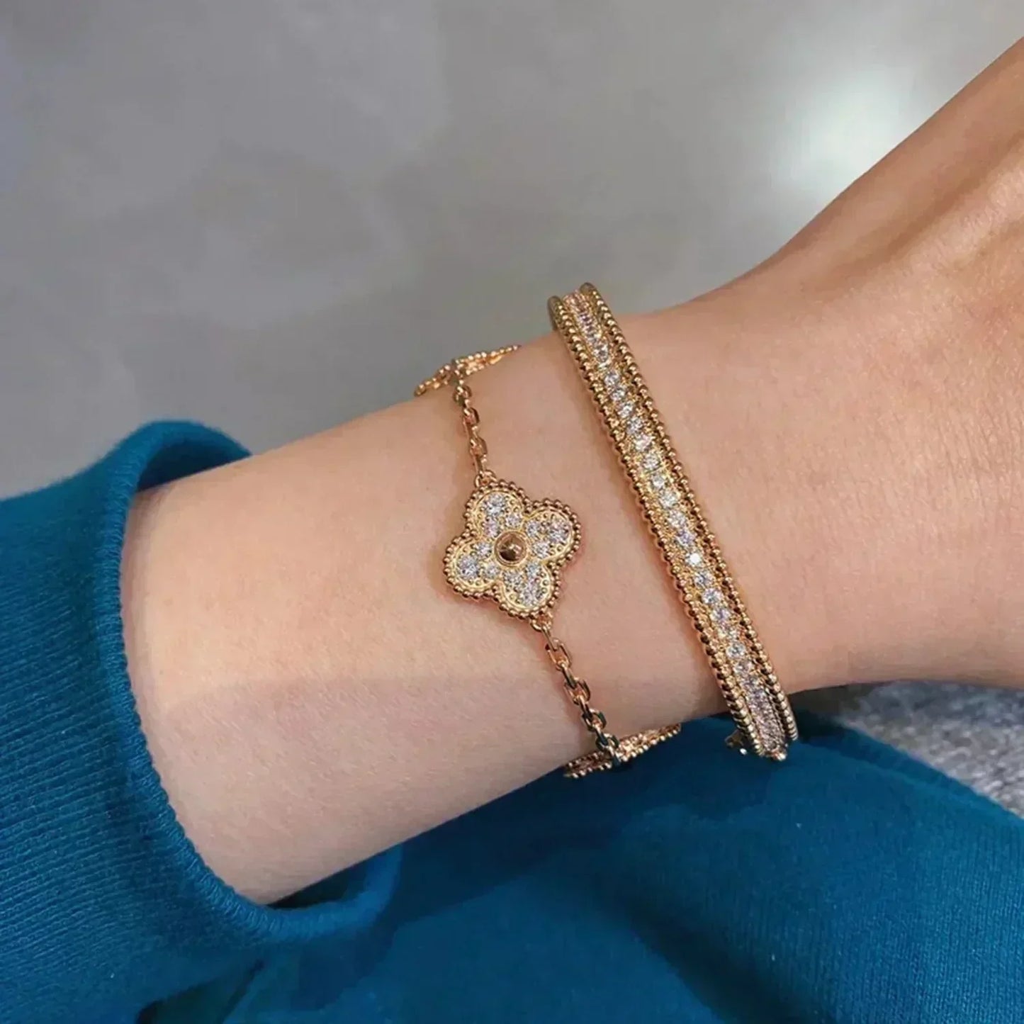 [Am jewelry] CLOVER 5 MOTIF FULL DIAMOND BRACELET COLLECTION