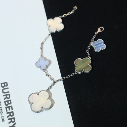 [Am jewelry]CLOVER BRACELET 5 MOTIFS MOP CHALCEDONY SILVER