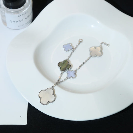 [Am jewelry]CLOVER BRACELET 5 MOTIFS MOP CHALCEDONY SILVER