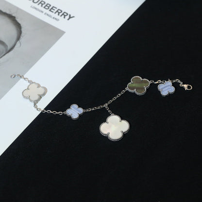 [Am jewelry]CLOVER BRACELET 5 MOTIFS MOP CHALCEDONY SILVER