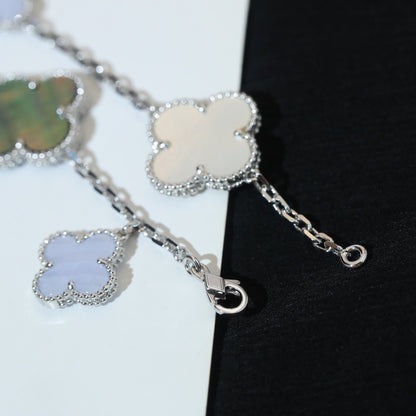 [Am jewelry]CLOVER BRACELET 5 MOTIFS MOP CHALCEDONY SILVER