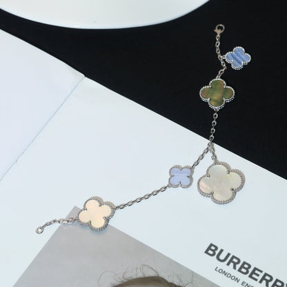 [Am jewelry]CLOVER BRACELET 5 MOTIFS MOP CHALCEDONY SILVER