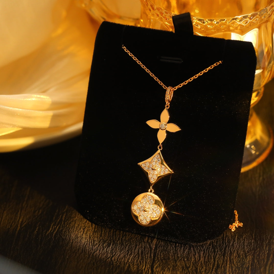 [Am jewelry]STAR AND SUN DIAMOND PINK GOLD NECKLACE