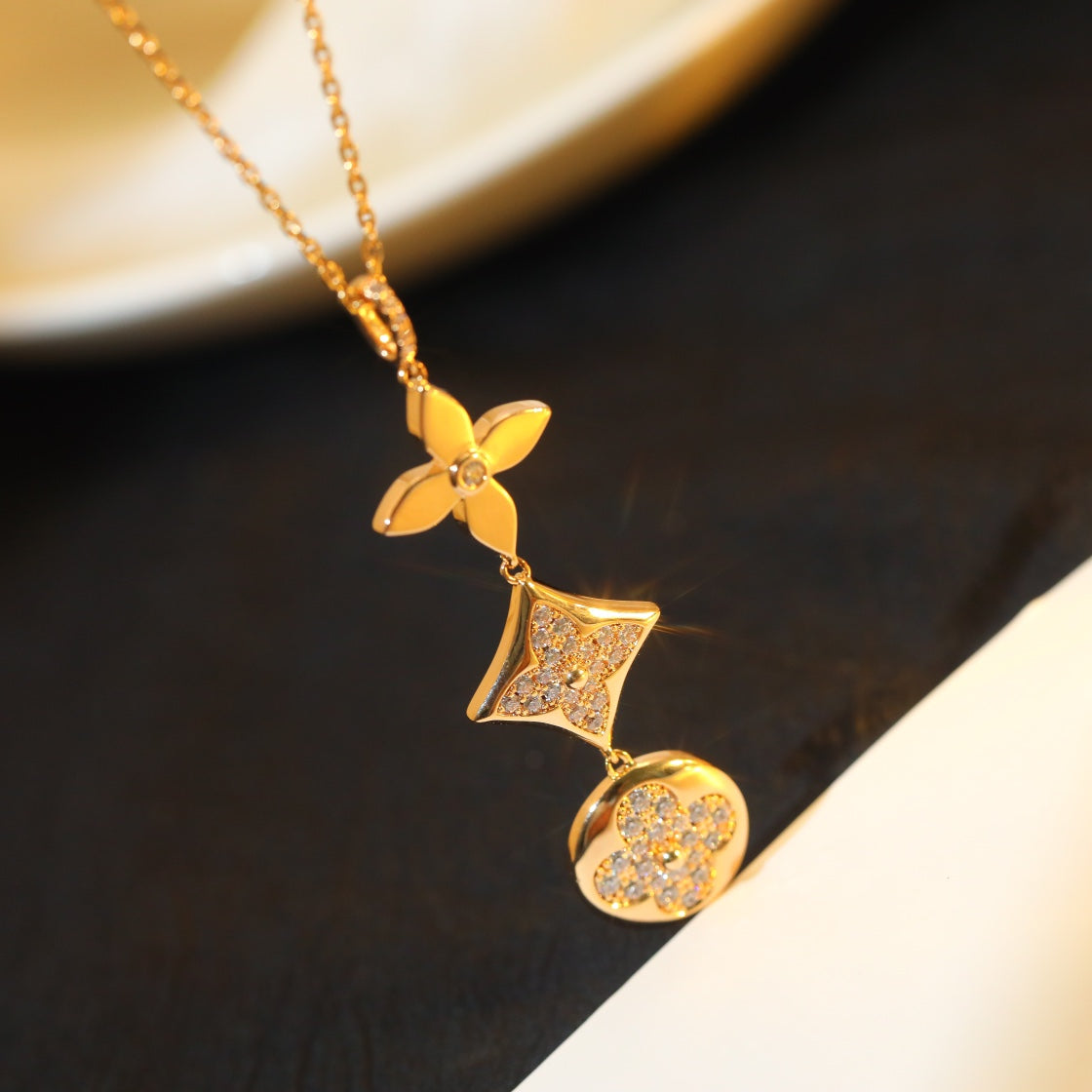 [Am jewelry]STAR AND SUN DIAMOND PINK GOLD NECKLACE