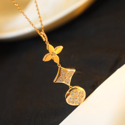 [Am jewelry]STAR AND SUN DIAMOND PINK GOLD NECKLACE