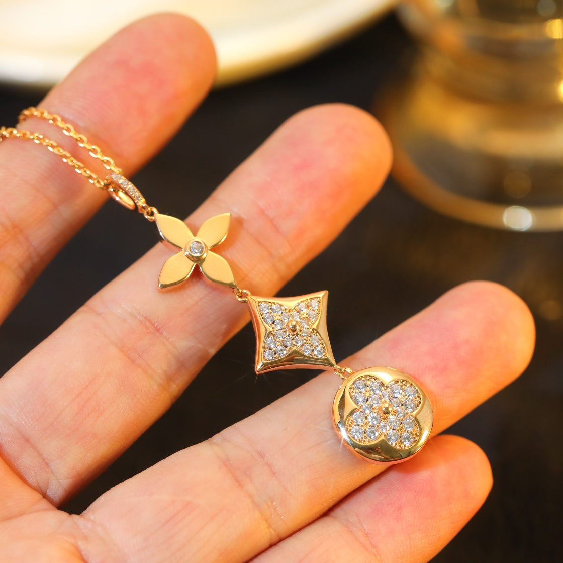 [Am jewelry]STAR AND SUN DIAMOND PINK GOLD NECKLACE