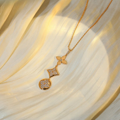 [Am jewelry]STAR AND SUN DIAMOND PINK GOLD NECKLACE