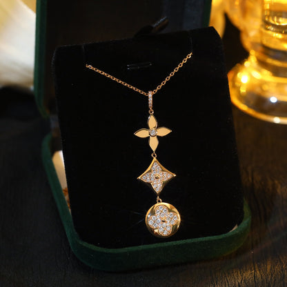 [Am jewelry]STAR AND SUN DIAMOND PINK GOLD NECKLACE