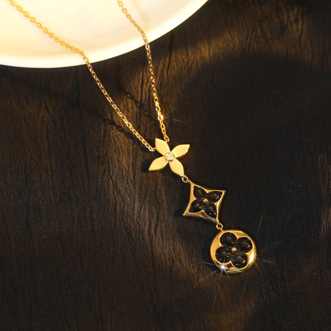 [Am jewelry]STAR AND SUN ONYX PINK GOLD NECKLACE