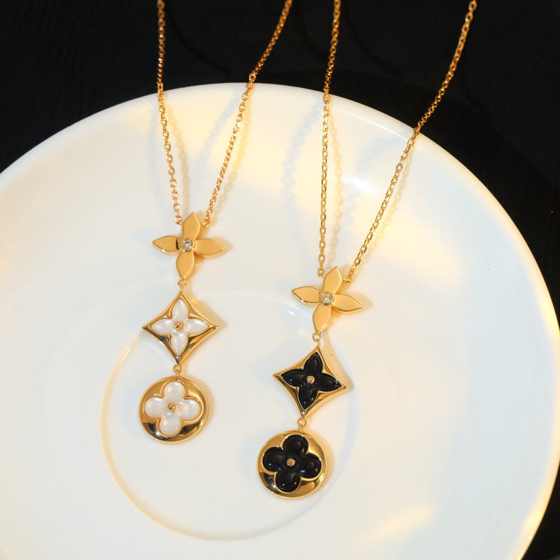 [Am jewelry]STAR AND SUN ONYX PINK GOLD NECKLACE