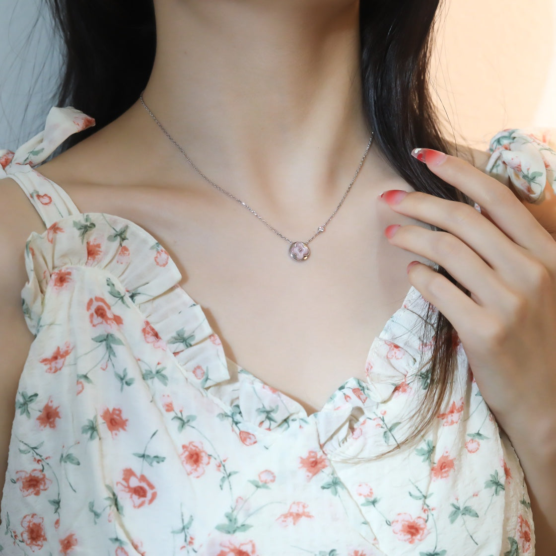 [Am jewelry]SUN PEDANT PINK GOLD 1 DIAMOND NECKLACE