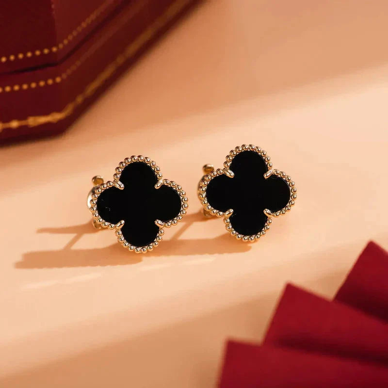 [Am jewelry]CLOVER MEDIUM 1 MOTIFS  ONYX STUD EARRINGS
