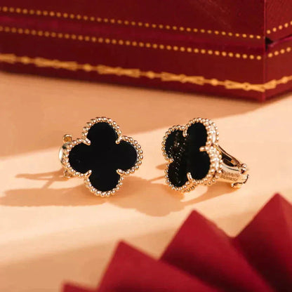 [Am jewelry]CLOVER MEDIUM 1 MOTIFS  ONYX STUD EARRINGS