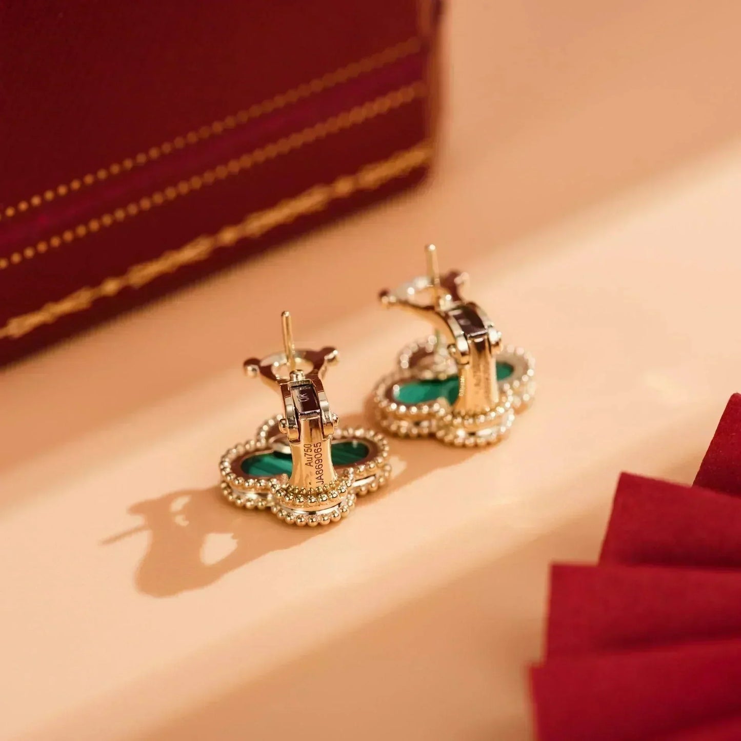 [Am jewelry]CLOVER MEDIUM 1 MOTIFS MALACHITE  EARRINGS