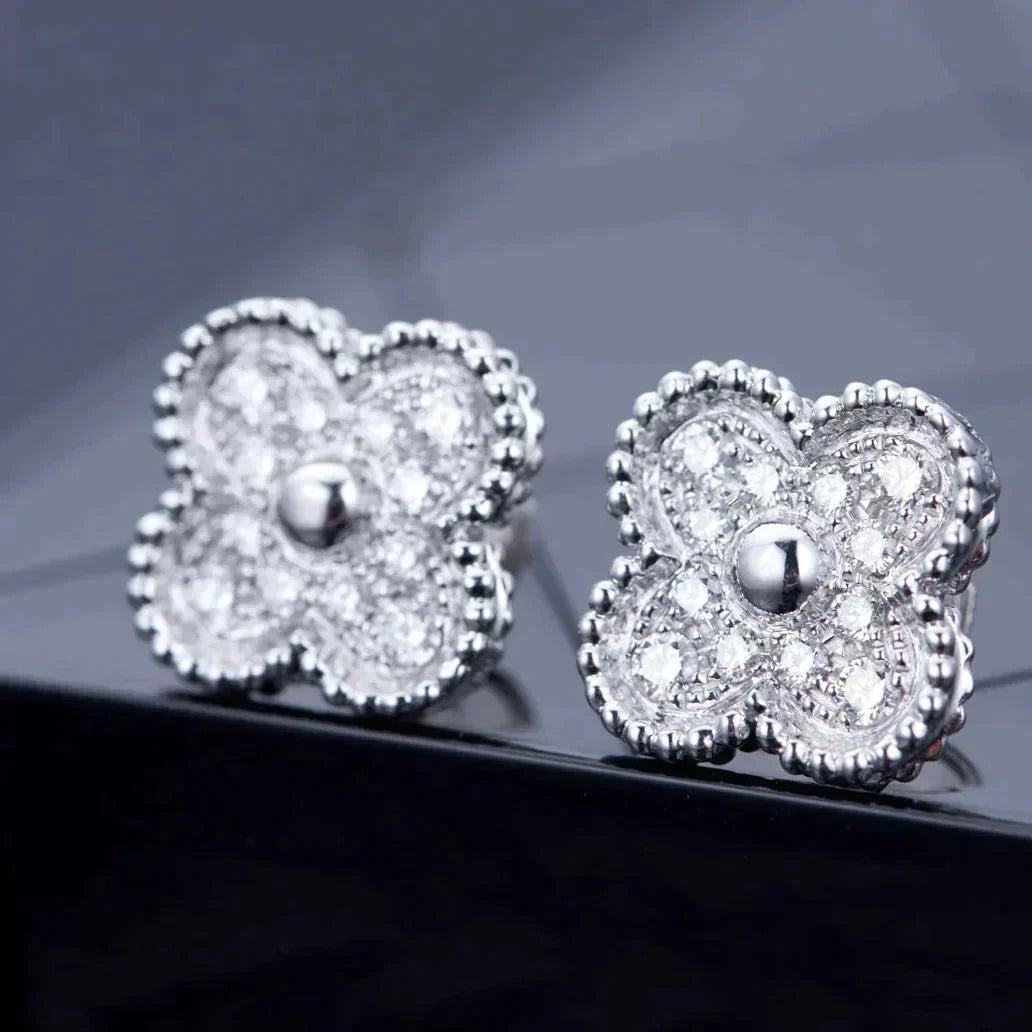 [Am jewelry]CLOVER 1 MOTIFS DIAMOND STUD EARRINGS SILVER