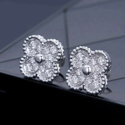 [Am jewelry]CLOVER 1 MOTIFS DIAMOND STUD EARRINGS SILVER