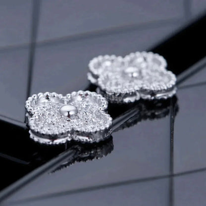 [Am jewelry]CLOVER 1 MOTIFS DIAMOND STUD EARRINGS SILVER