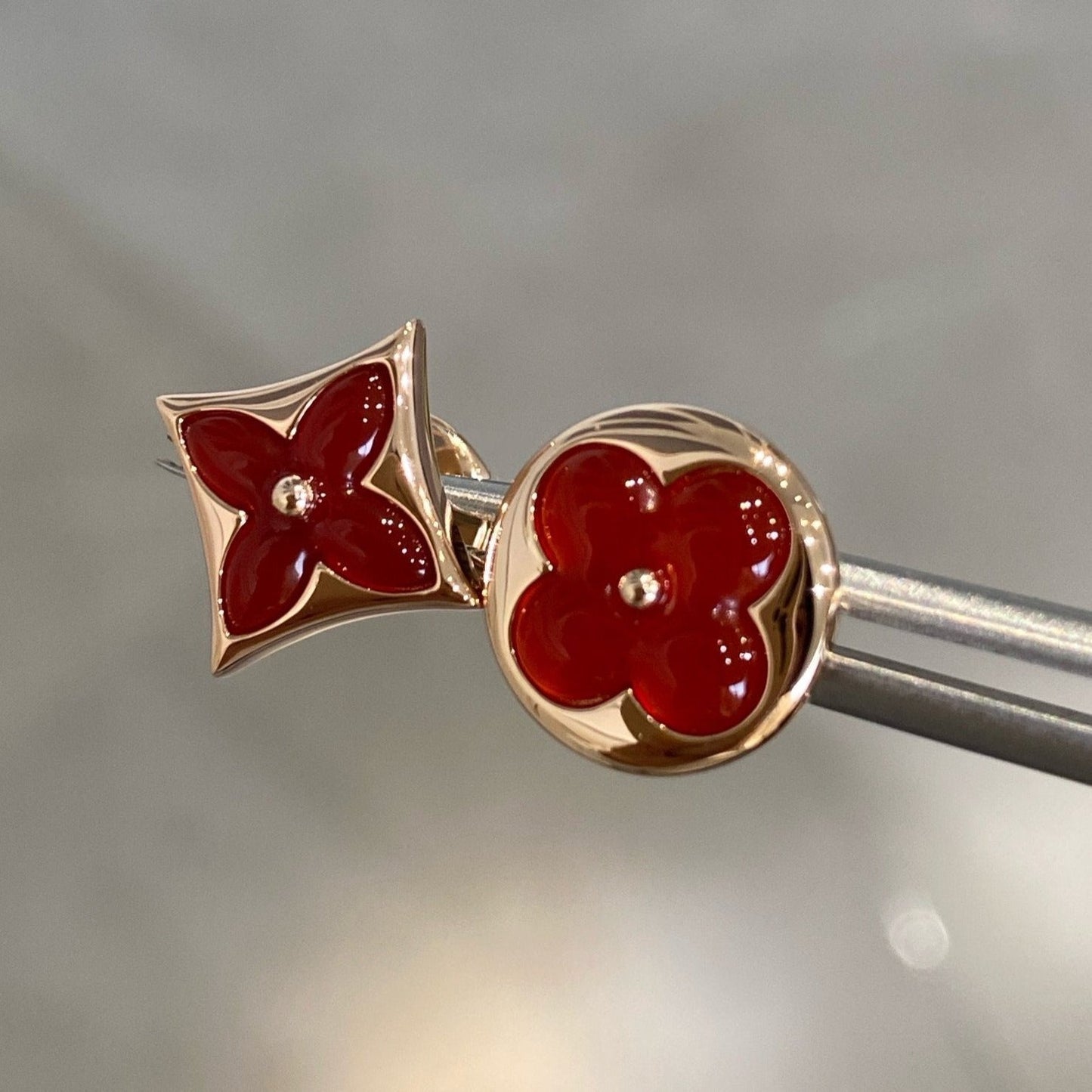 [Am jewelry]STAR AND SUN PINK GOLD CARNELIAN STUD EARRINGS