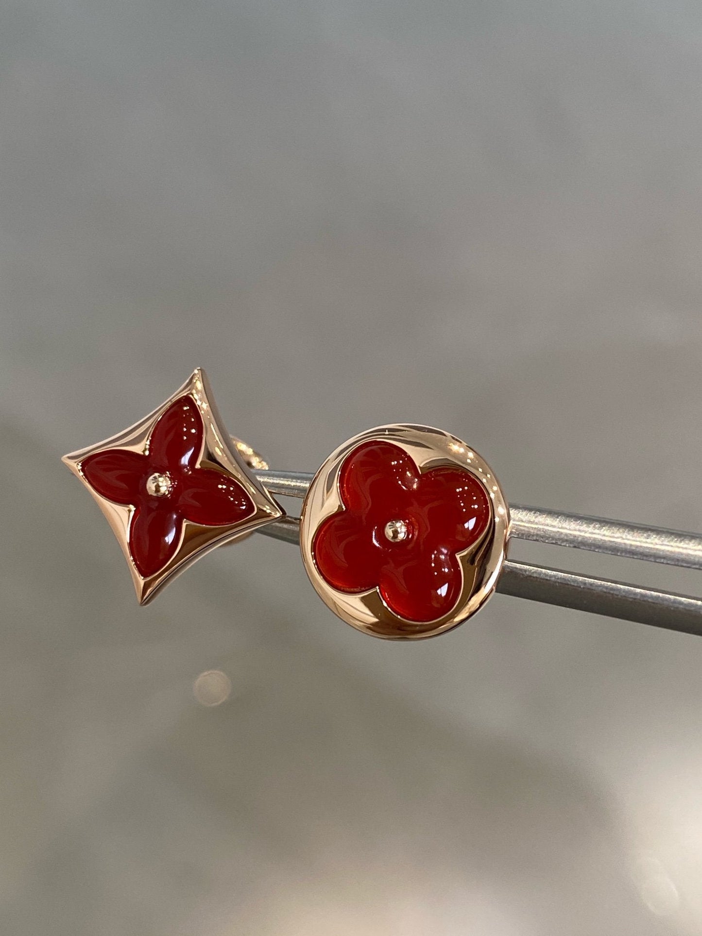 [Am jewelry]STAR AND SUN PINK GOLD CARNELIAN STUD EARRINGS