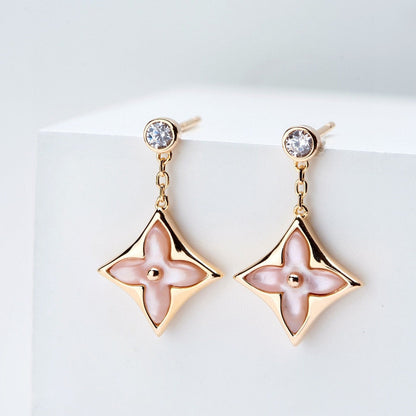 [Am jewelry]DOUBLE STAR PINK GOLD MOP DROP EARRINGS