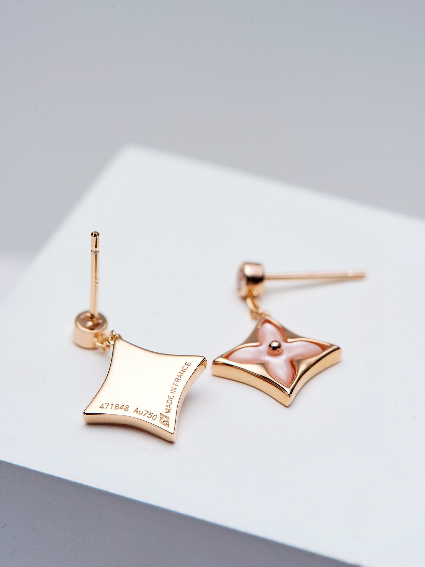 [Am jewelry]DOUBLE STAR PINK GOLD MOP DROP EARRINGS