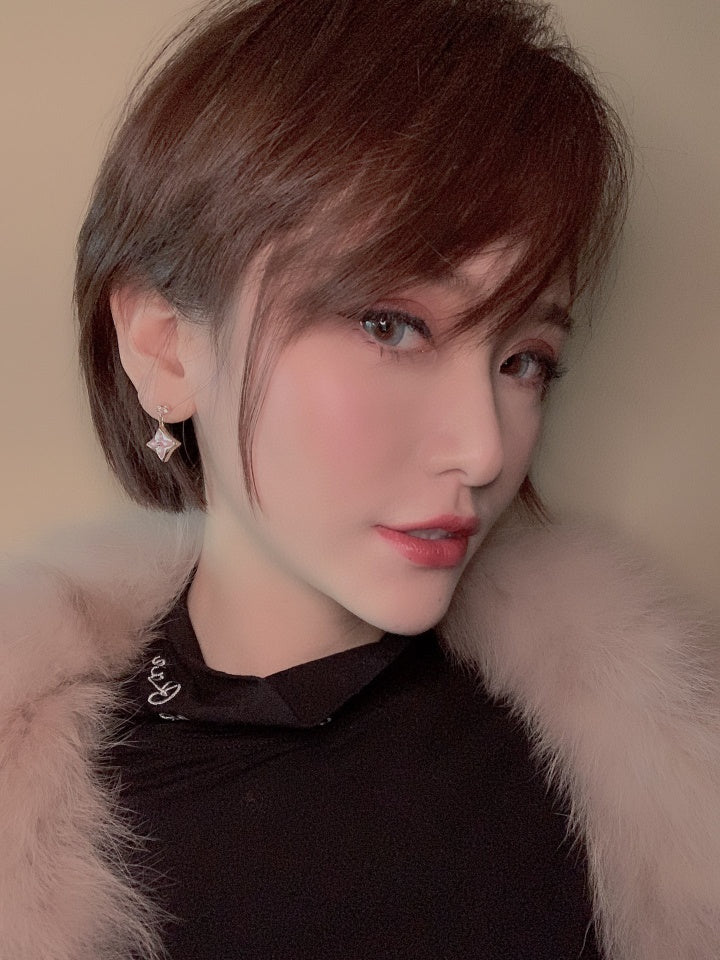 [Am jewelry]DOUBLE STAR PINK GOLD MOP DROP EARRINGS