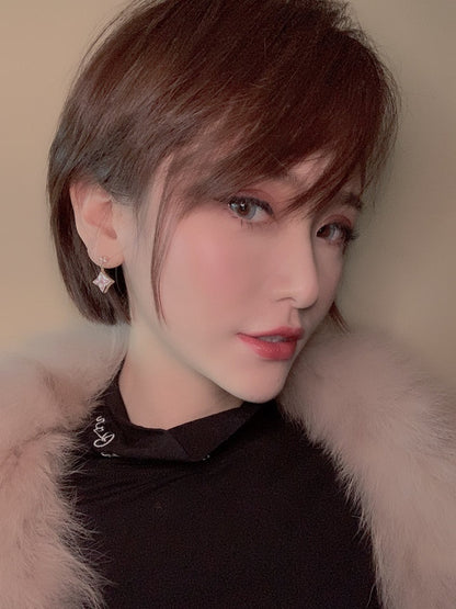 [Am jewelry]DOUBLE STAR PINK GOLD MOP DROP EARRINGS