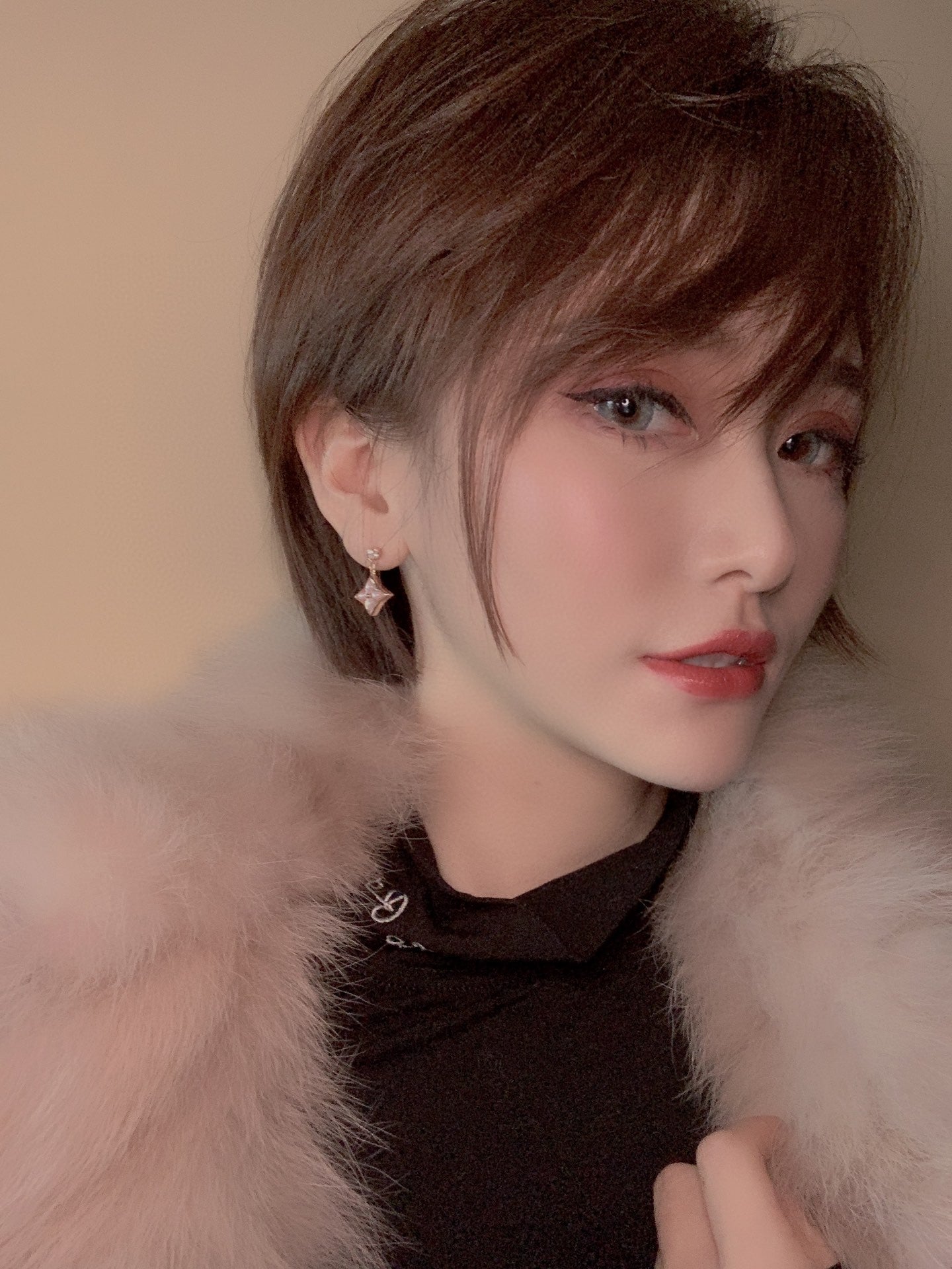 [Am jewelry]DOUBLE STAR PINK GOLD MOP DROP EARRINGS