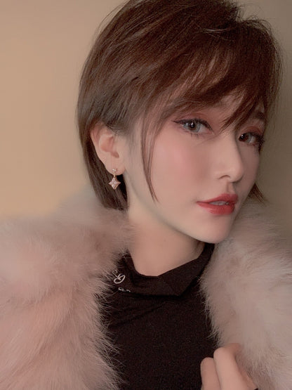 [Am jewelry]DOUBLE STAR PINK GOLD MOP DROP EARRINGS