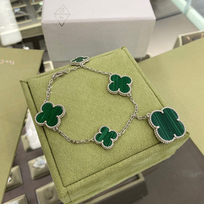 [Am jewelry]CLOVER 5 MOTIFS SIVLER MALACHITE BRACELET