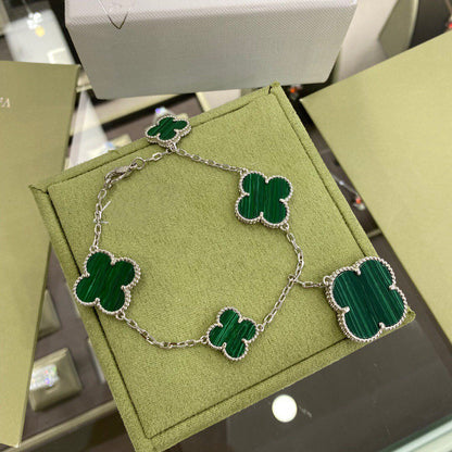 [Am jewelry]CLOVER 5 MOTIFS SIVLER MALACHITE BRACELET